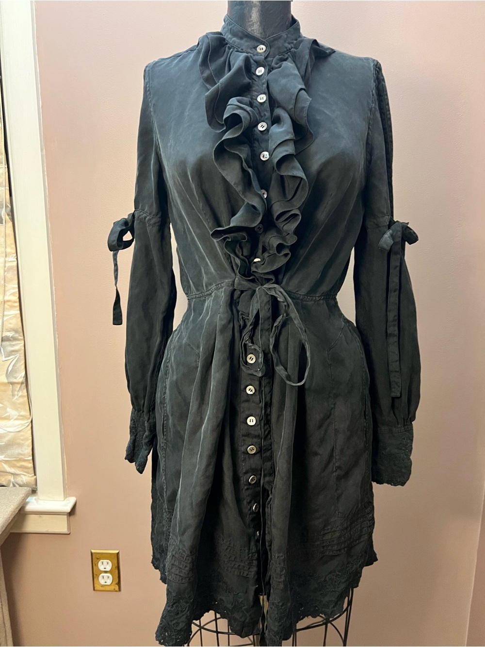 Designer Pauw Amsterdam Victorian like 100% Silk Lace Ruffle Long Sleeve Dress
